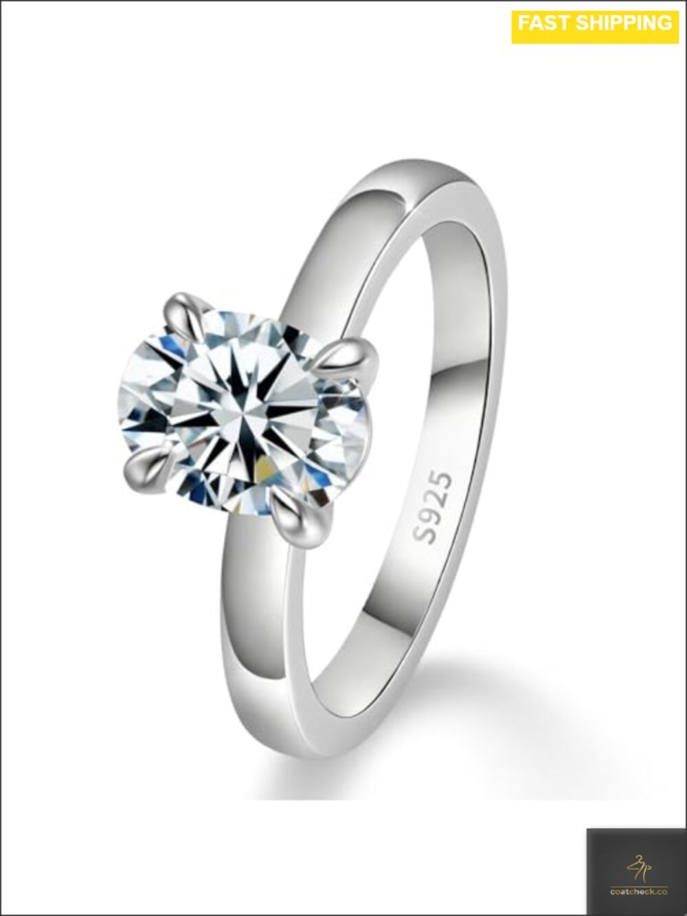 Moissanite Engagement Ring 925 Sterling Silver 18K White Gold Plated